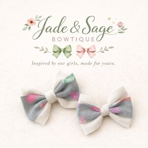 Jade & Sage Kids Hair Bow Set - Cream and Gray